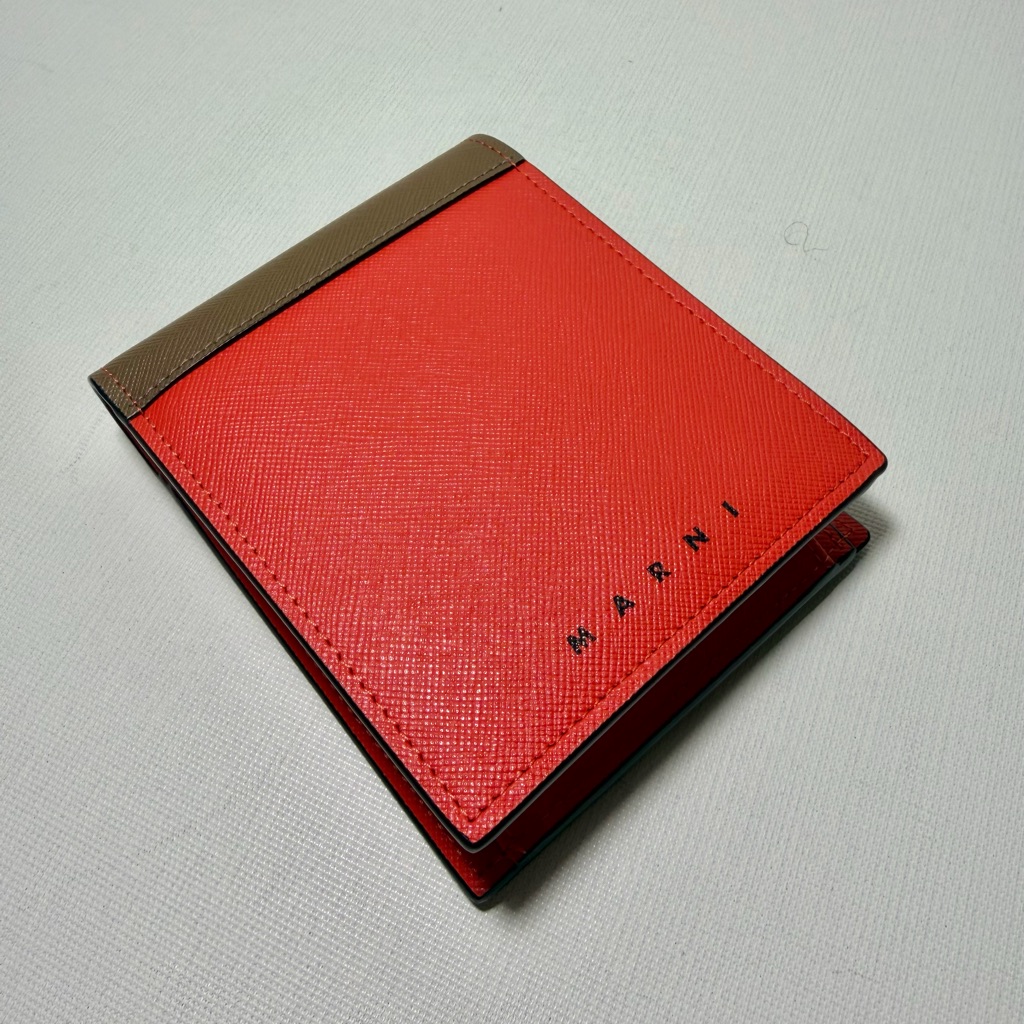 (New) Marni Red And Brown Color-Block Bi-Fold Wallet.
